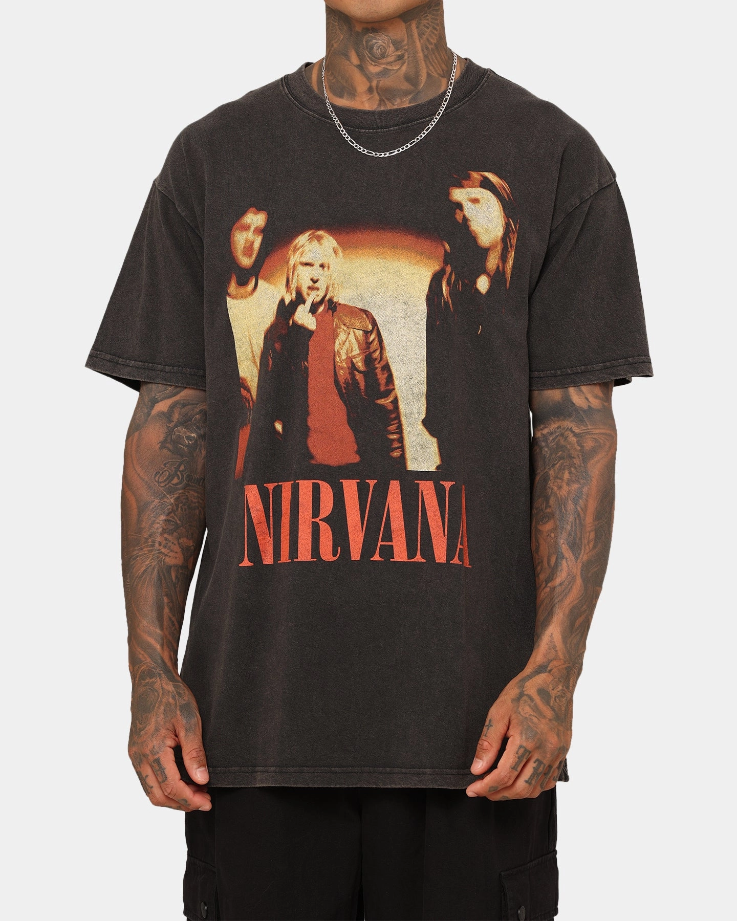 Comfort and Breathable Collared Nirvana Round Photo Vintage T-Shirt Black Wash