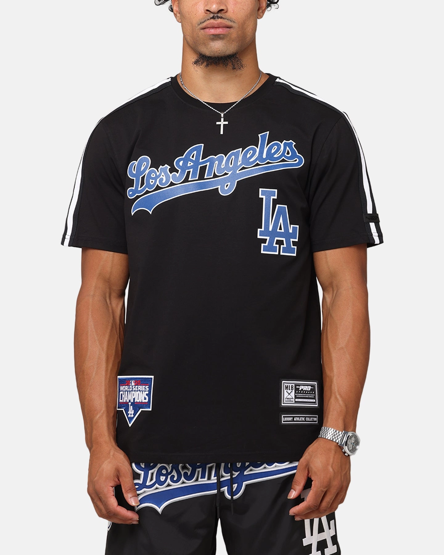Active Look Anti Odor Treatment Pro Standard Los Angeles Dodgers Classic Mesh Striped T-Shirt Black