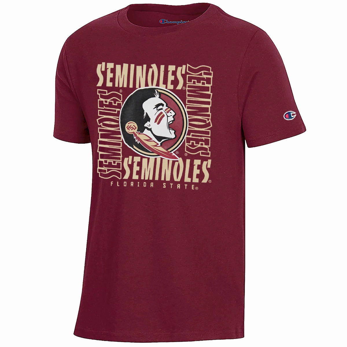 Champion Youth Seminole Logo/Florida State Seminoles Design Short Sleeve T-shirt - Garnet Wrinkle Resistant