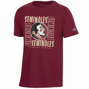 Champion Youth Seminole Logo/Florida State Seminoles Design Short Sleeve T-shirt - Garnet Wrinkle Resistant