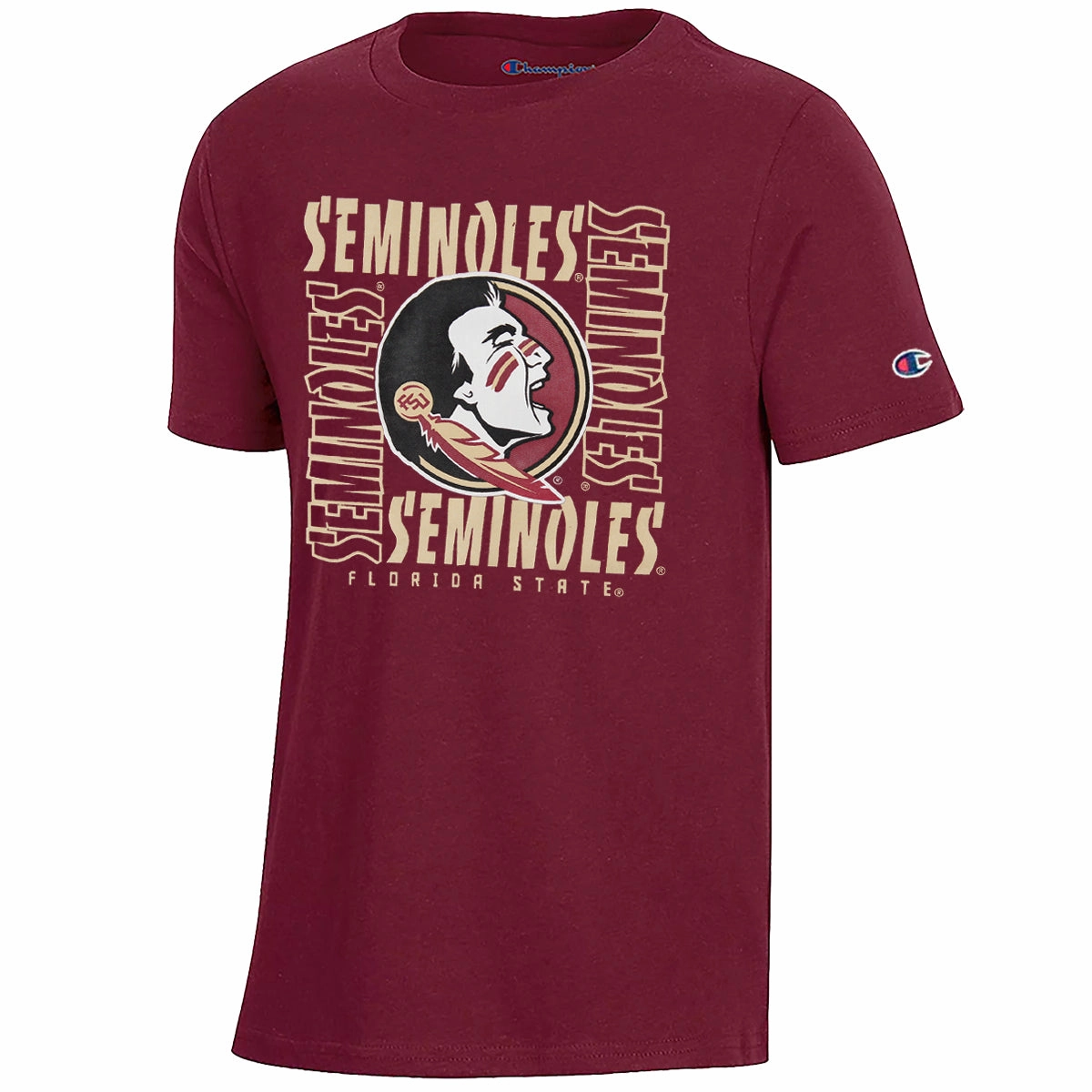 Unisex versatility Champion Youth Seminole Logo/Florida State Seminoles Design Short Sleeve T-shirt - Garnet