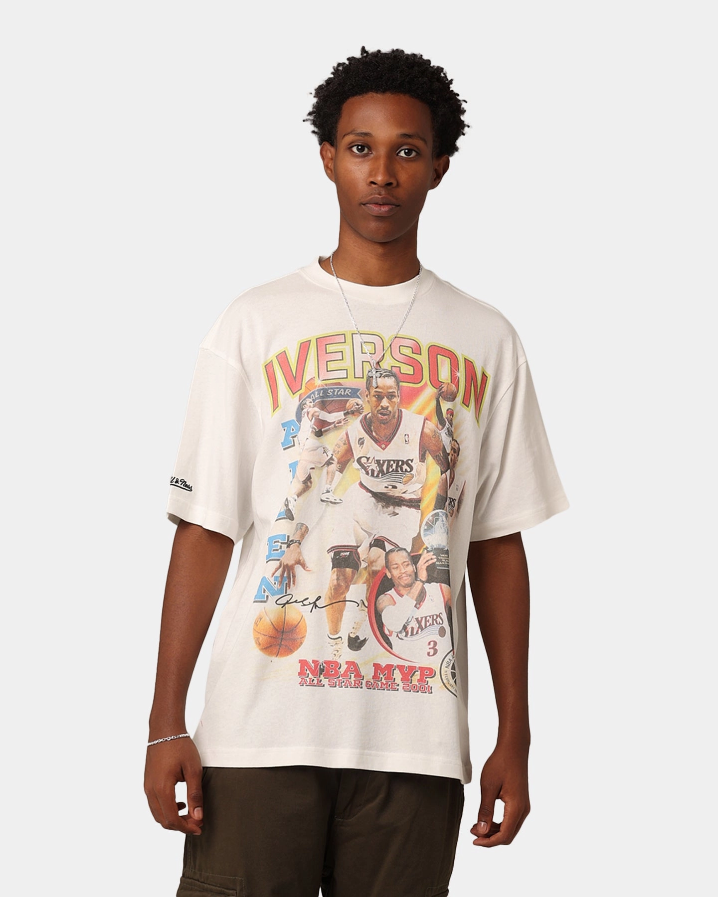 Comfort Wearable Cool Layer Wear Mitchell & Ness All Star Game 2001 Allen Iverson MVP Player T-Shirt Vintage White