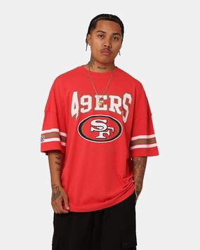 Majestic Athletic San Francisco 49ers Vintage Sport Striped Sleeve T-Shirt Faded Red Pocket Design Modern and Soft