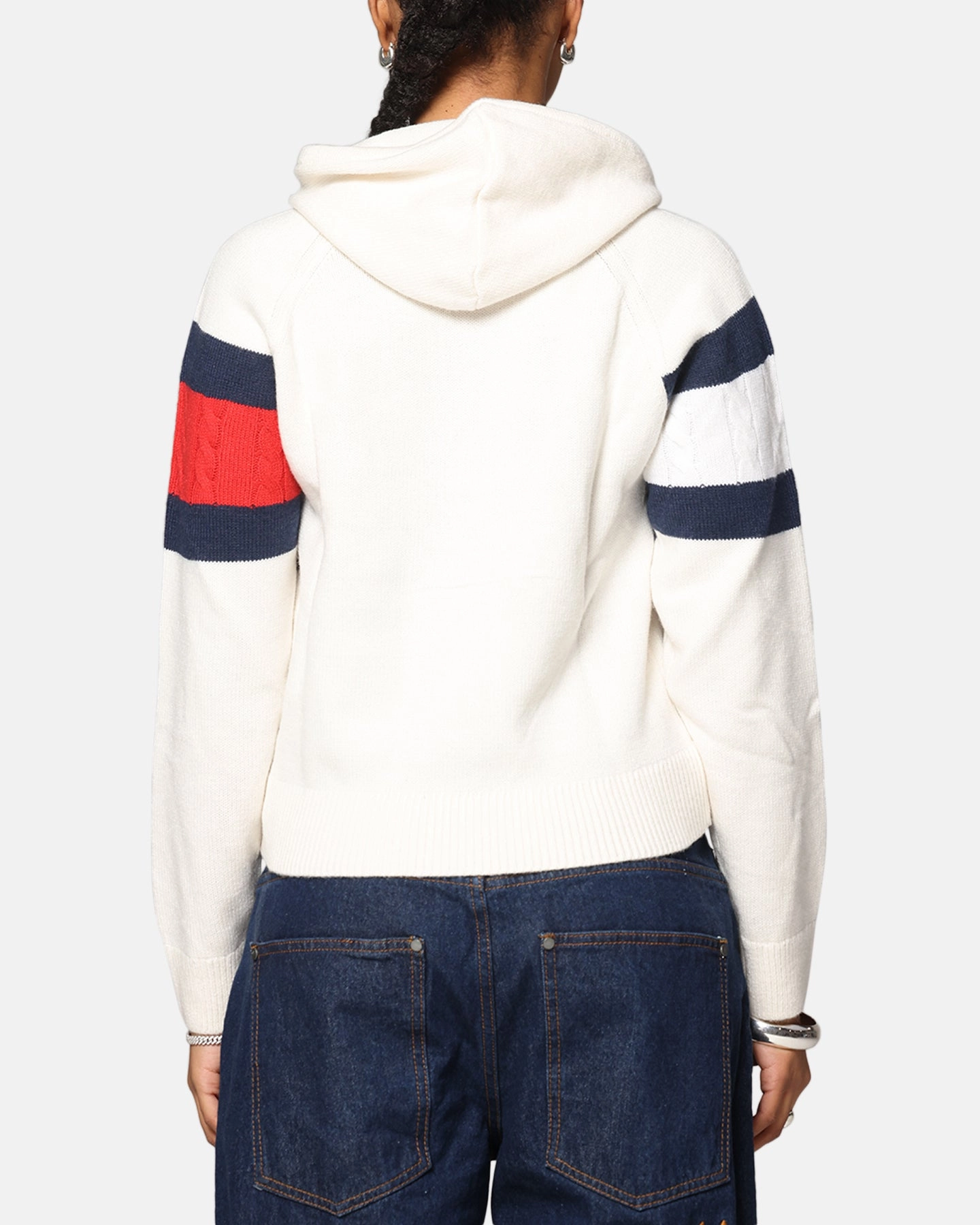 Elastic Hem Adjustment SlipResistantFastenings Tommy Jeans Women's TJW Center Flag Hoodie Sweater Ancient White
