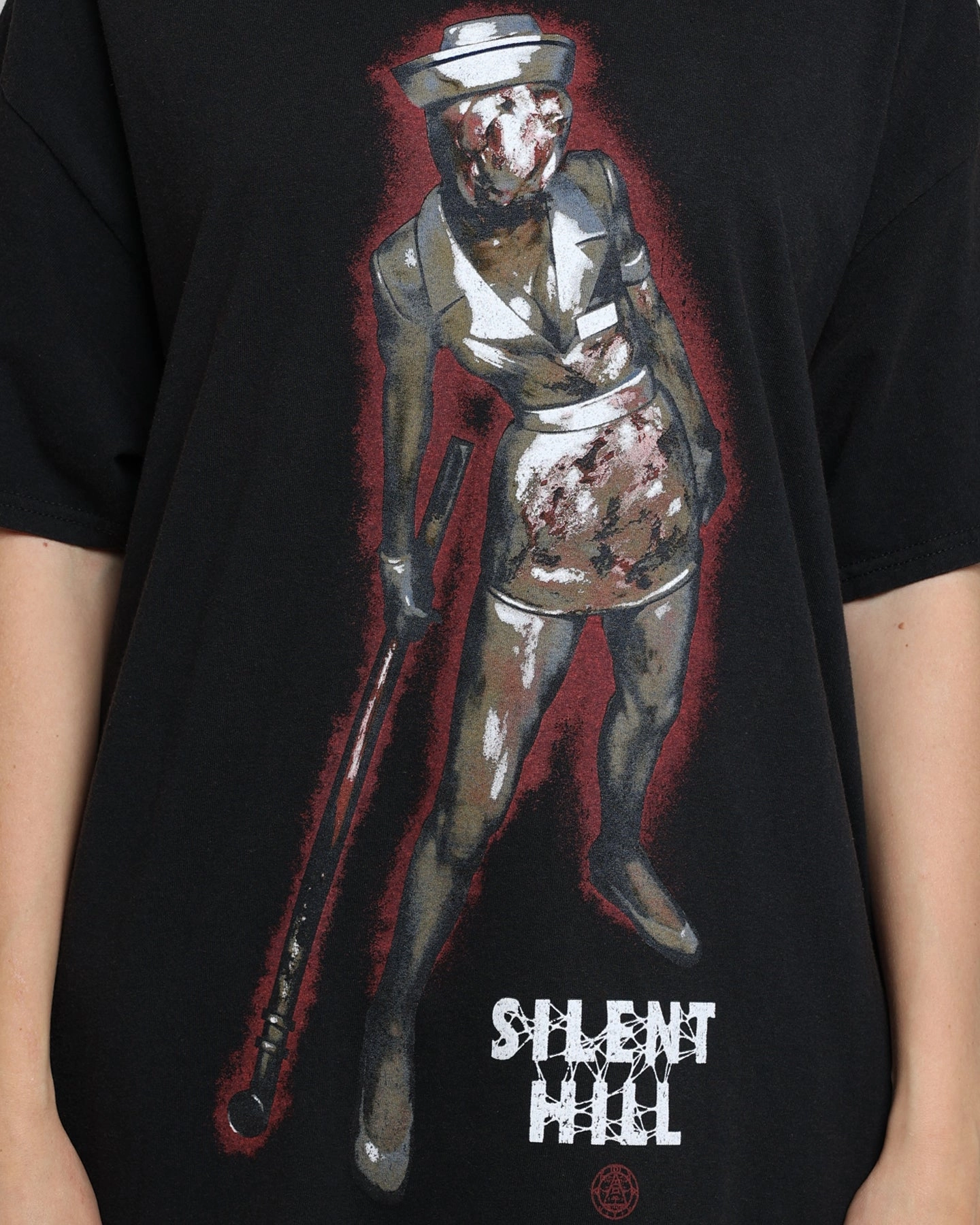 Rats Get Fat X Silent Hill Bubble Head Nurse Vintage T-Shirt Black Wash UV Protection