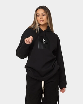 Shock Absorbent Padding Calvin Klein Women's Woven Label Oversized Hoodie Ck Black/Bright White