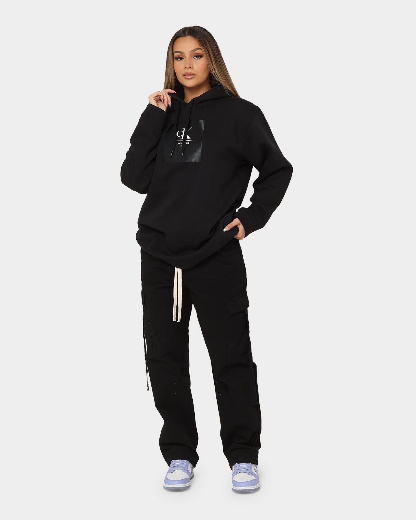 Position Risk Calvin Klein Women's Woven Label Oversized Hoodie Ck Black/Bright White