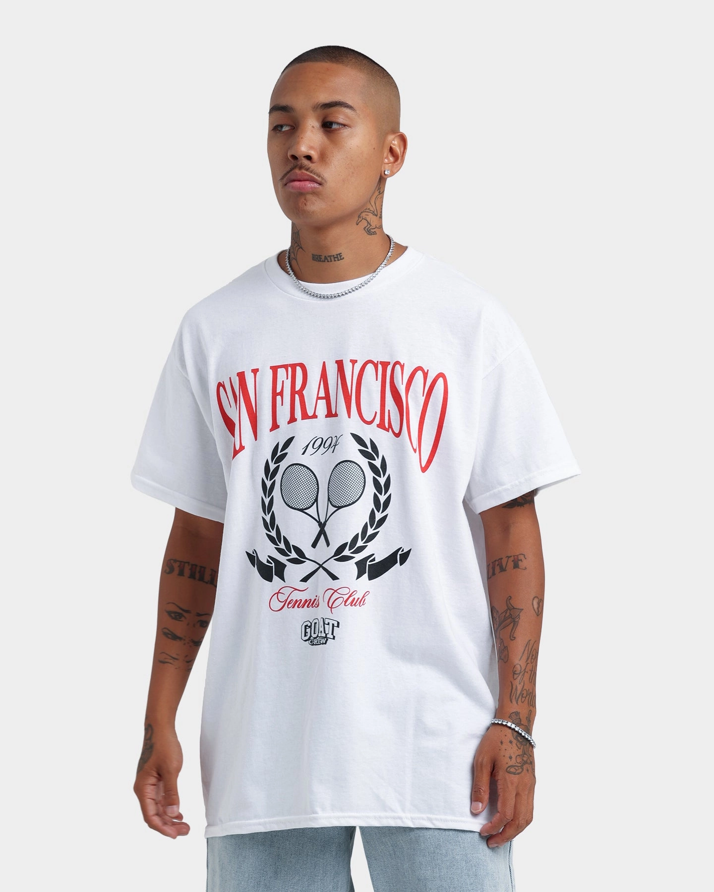 Goat Crew Tennis Club T-Shirt White Ethically Sourced Cotton