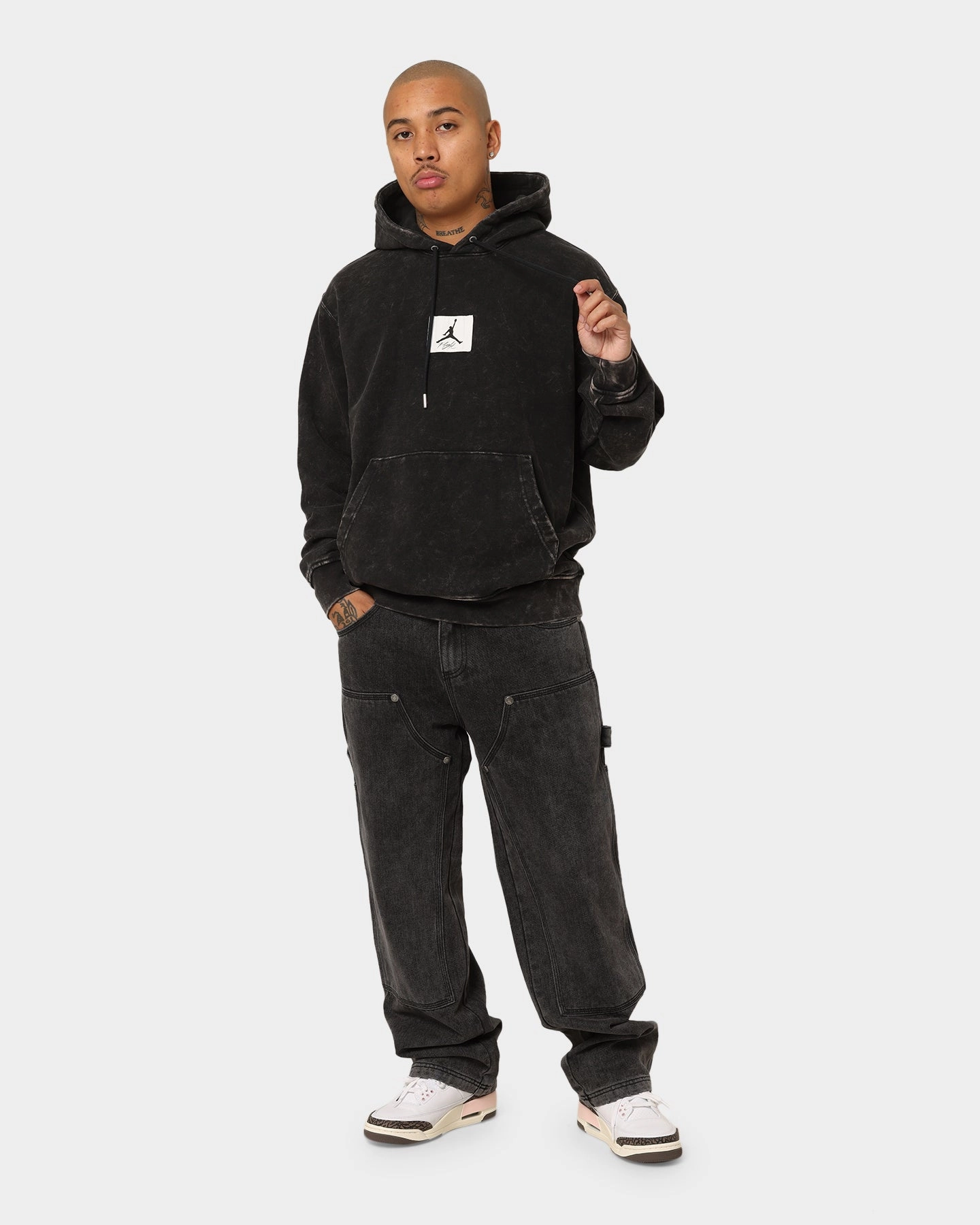 Jordan Essential Statement Washed Fleece Hoodie Black countryside