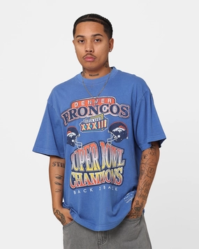 Mitchell & Ness Denver Broncos Vintage Superbowl Champion T-Shirt Faded Blue Low Profile Collar Durable Color Retention