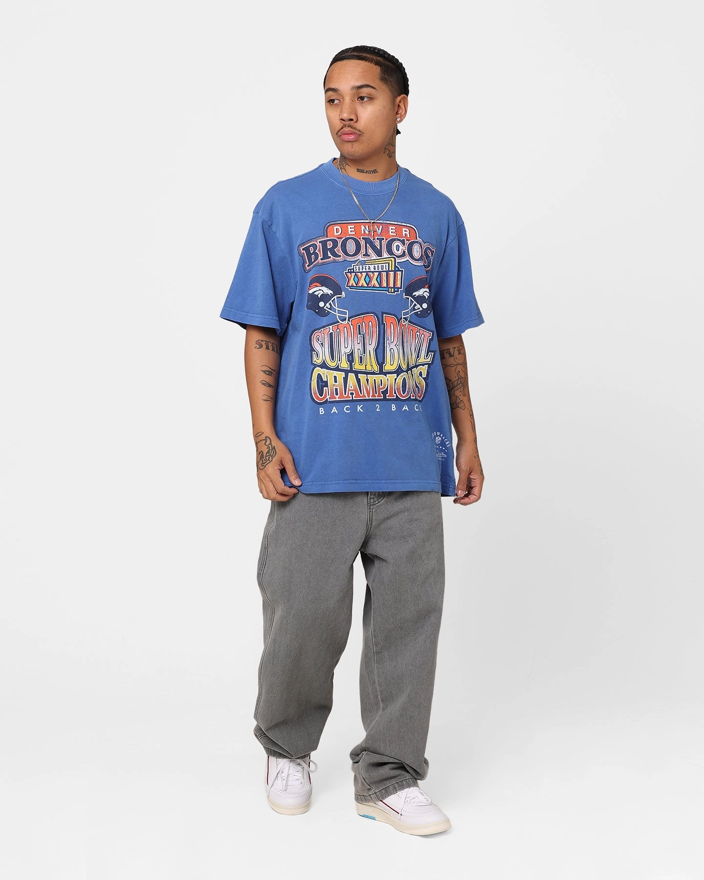 Mitchell & Ness Denver Broncos Vintage Superbowl Champion T-Shirt Faded Blue Timeless Must-Have Active Trend Look