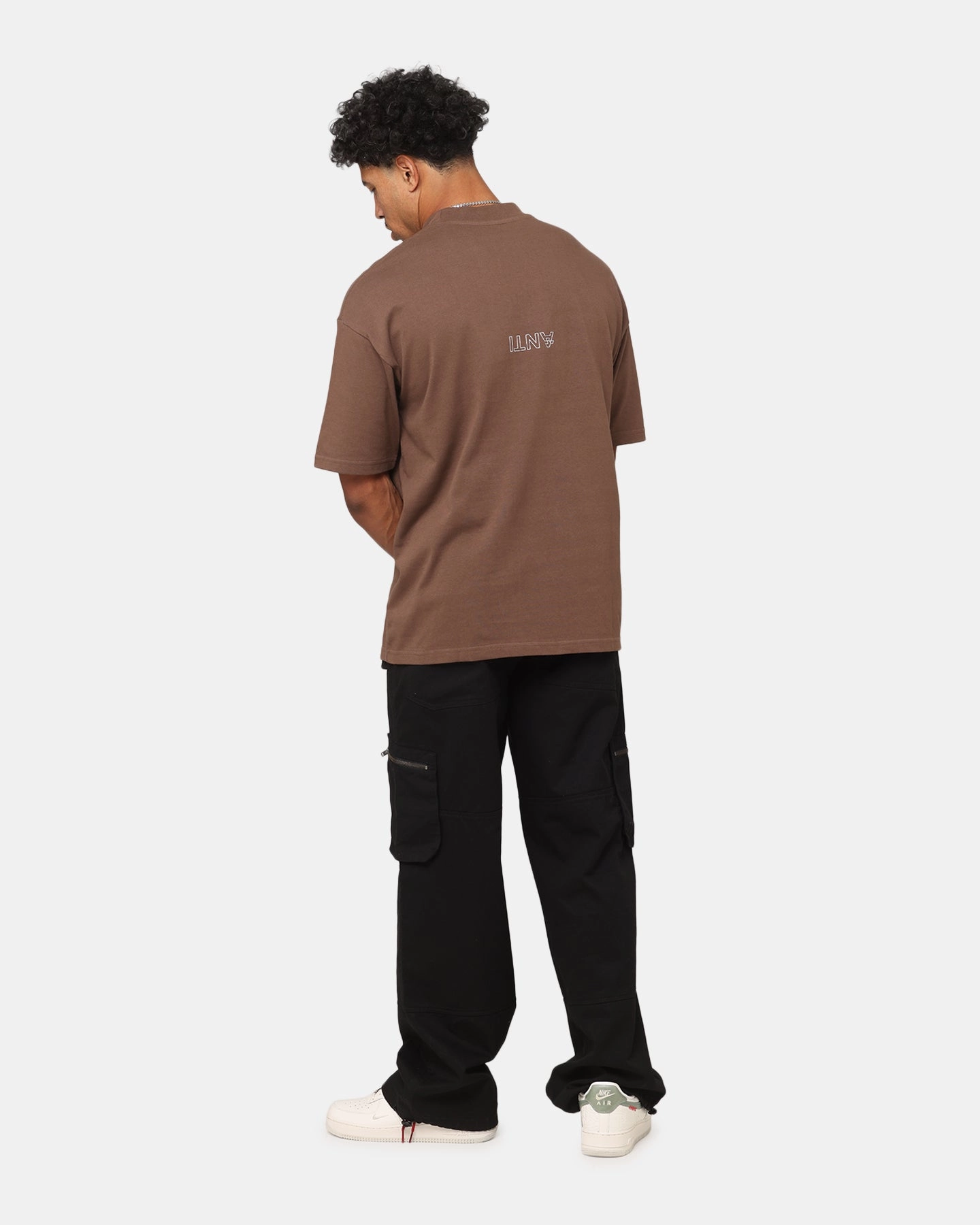 The Anti Order Oni Mask Mock Neck T-Shirt Brown Pilling Resistant Finish Multi Purpose Wear