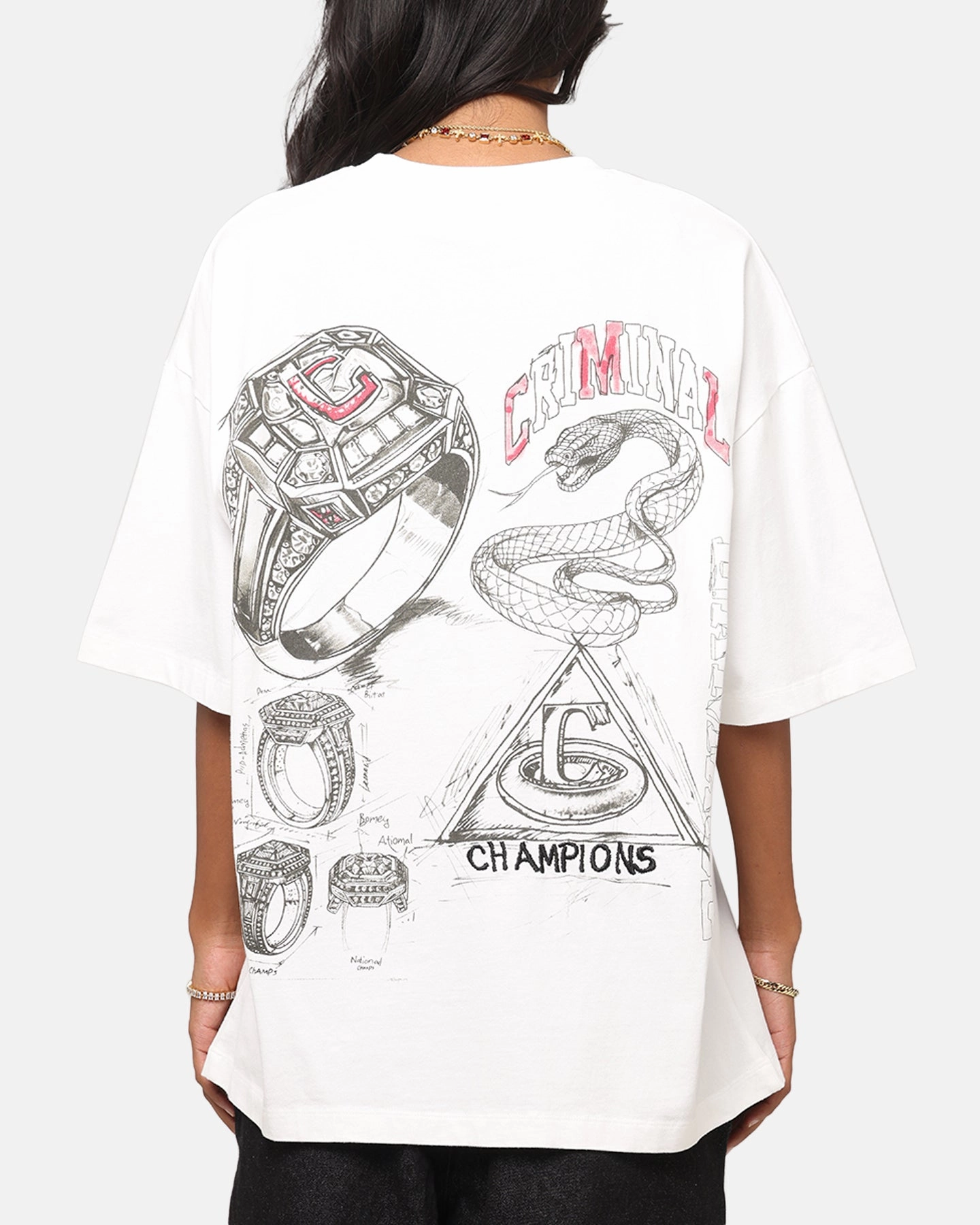 Criminal Damage Diamond Ring T-Shirt Off White Unique Design Stylish Day Wear