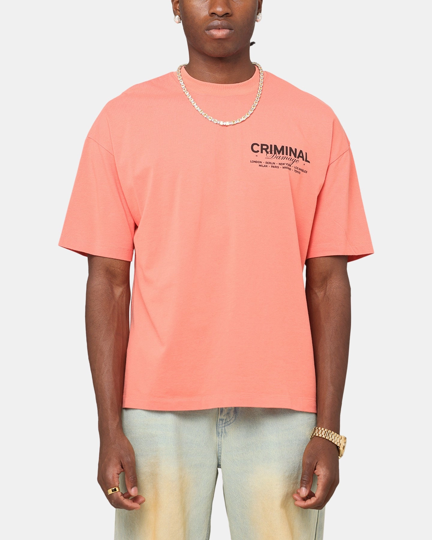 Kids clothing Retro Style Criminal Damage International T-Shirt Coral