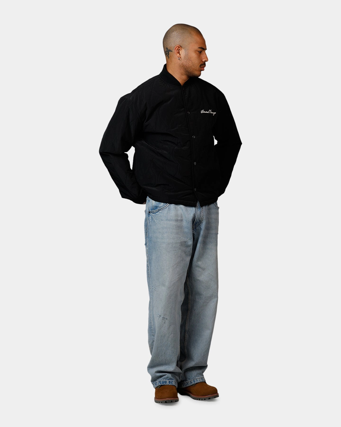 Skinny Fit Criminal Damage Quilted Bomber Black
