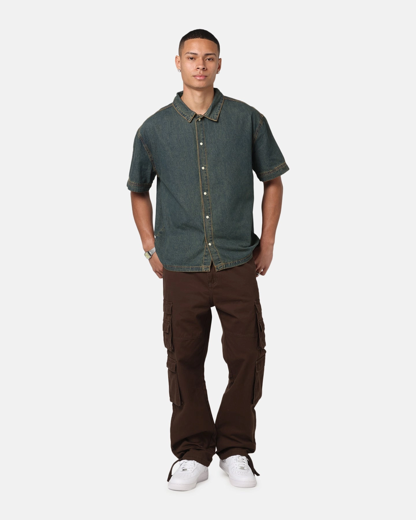 Eco-Friendly Fabric Textured Finish Saint Morta Gothic Noir Button Up Shirt Light Blue