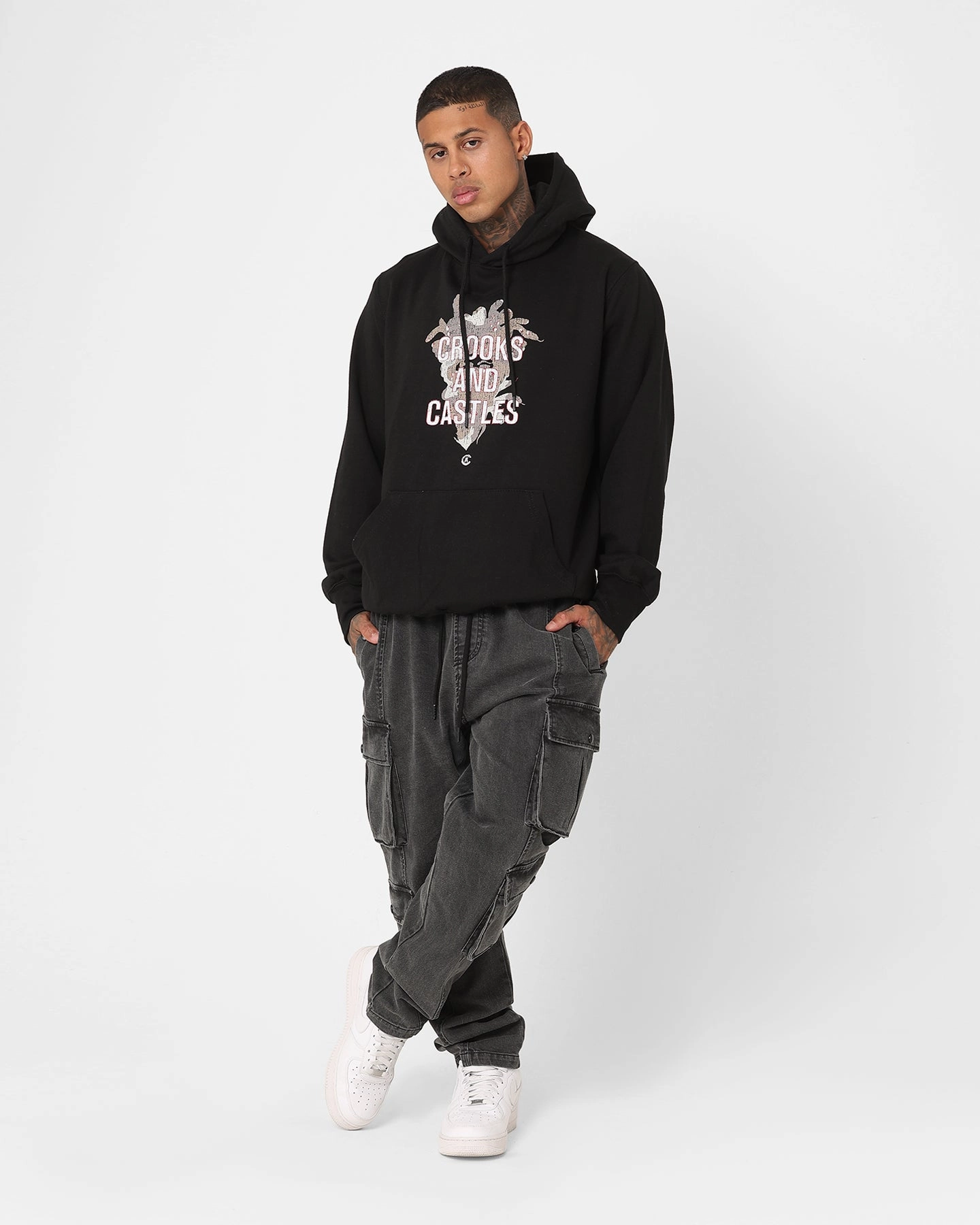 Crooks & Castles Camo Medusa Hoodie Black Outdoor Adventure Ribbed Knit Cuffs