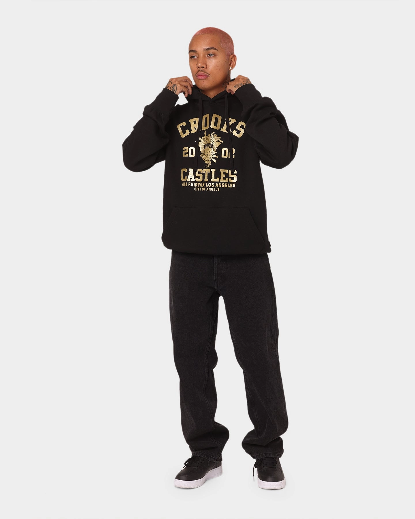 Crooks & Castles Fairfax Varsity Hoodie Hot Black/Gold Windproof Design