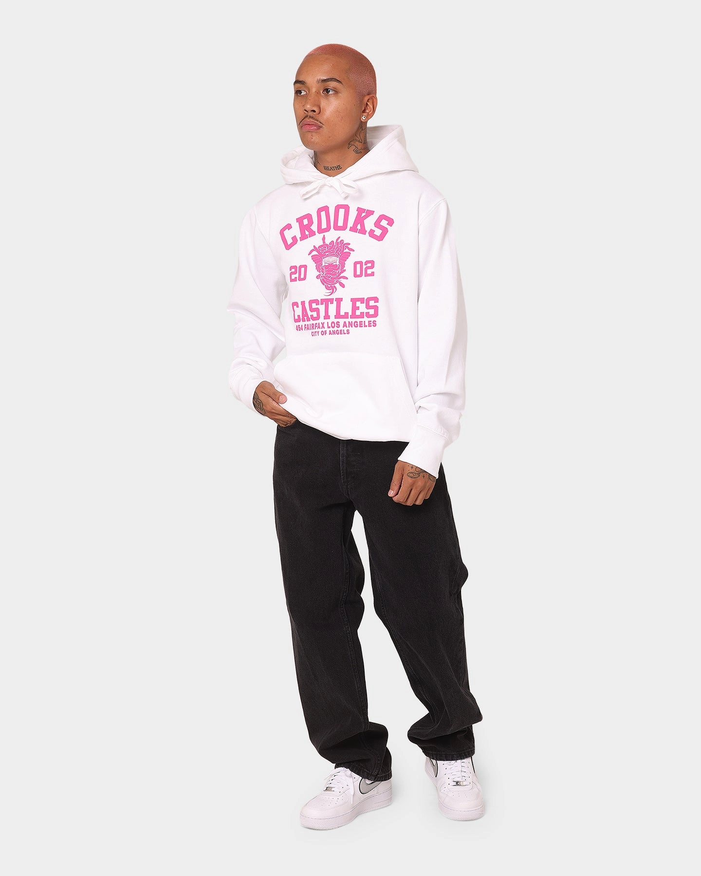 Crooks & Castles Fairfax Varsity Hoodie Hot Pink/White weekend