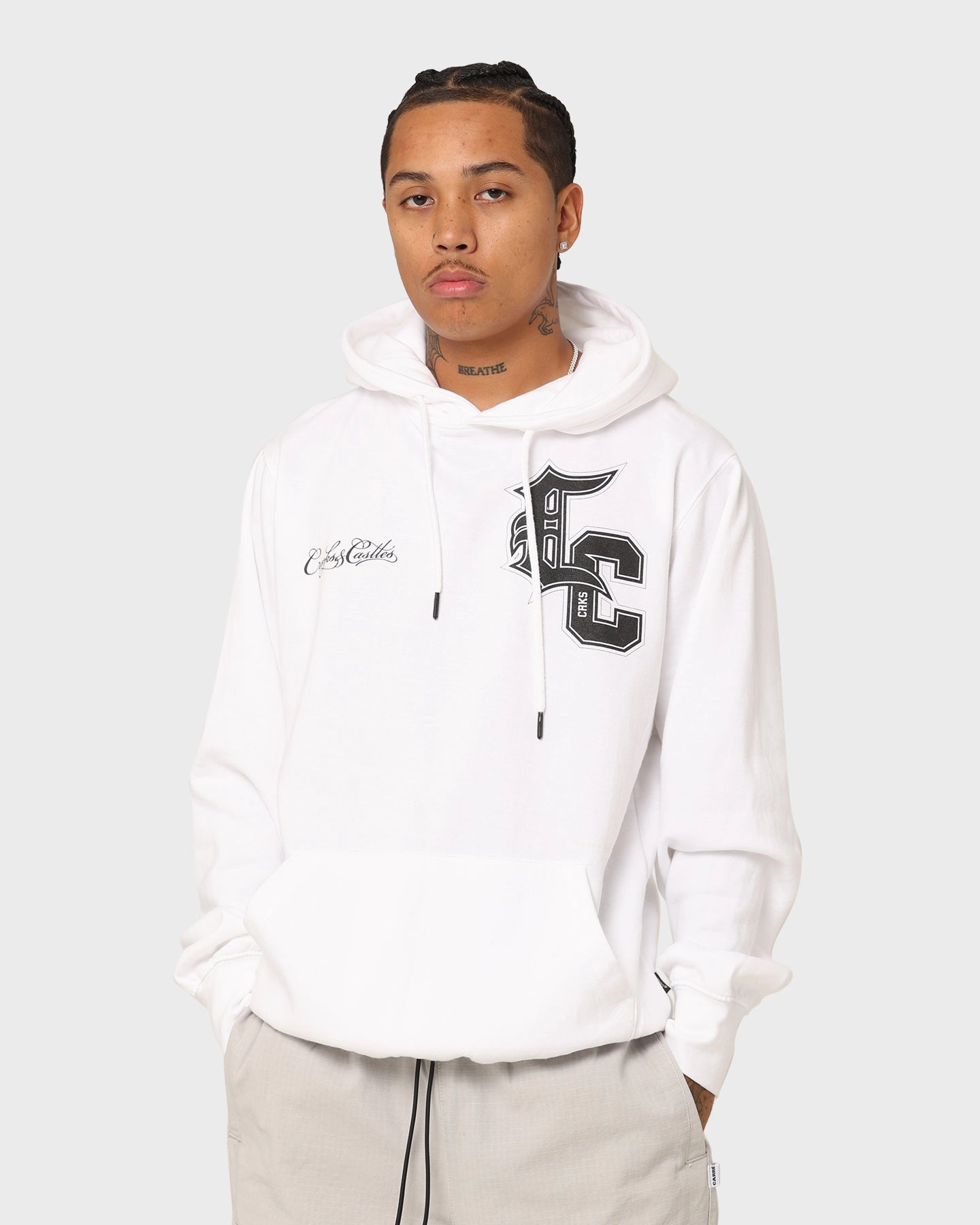 Durable Double Stitching Crooks & Castles Varsity Of Old Hoodie White