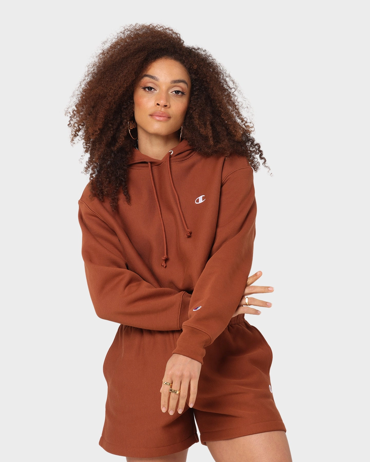 Champion Women's RW Cropped Hoodie Canyon Rock Brown Fashion Week All Season Fit