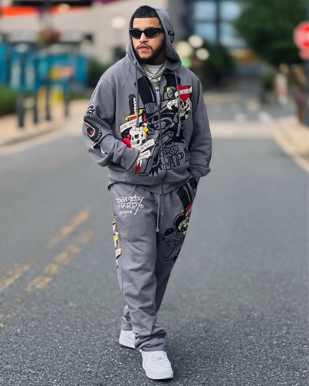Cross Ventilation Back Design Ed Hardy LKS Skull Men's Zip Up Hoodie OdorResistant Coating Durable Seams