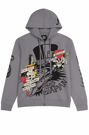 Cross Ventilation Back Design Ed Hardy LKS Skull Men's Zip Up Hoodie Air - defense - related Heat Transfer Logo Application
