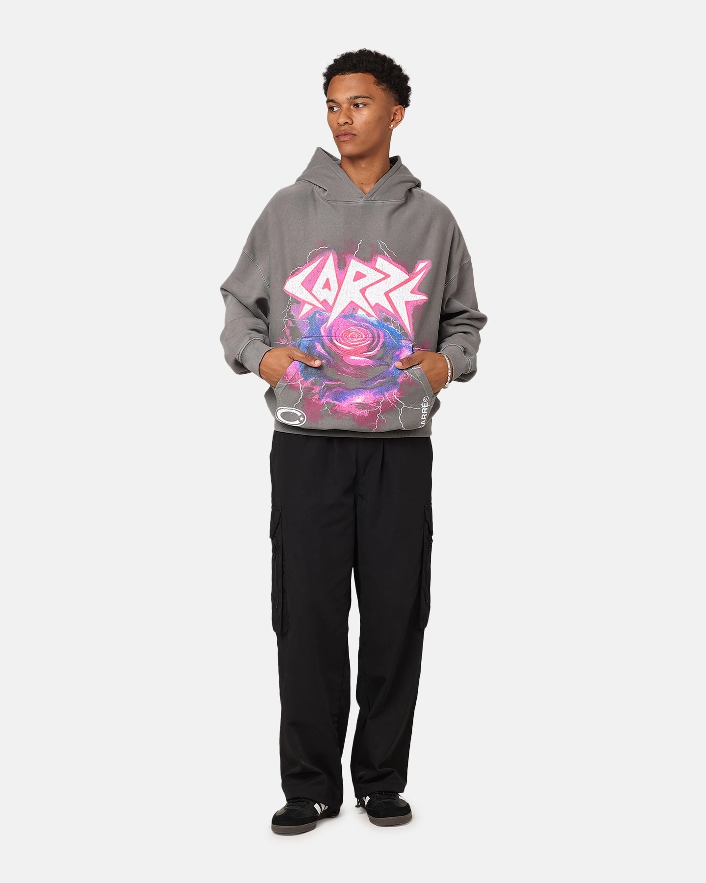 Hooded Version Carre Love Rose Oversized Hoodie Washed Charcoal