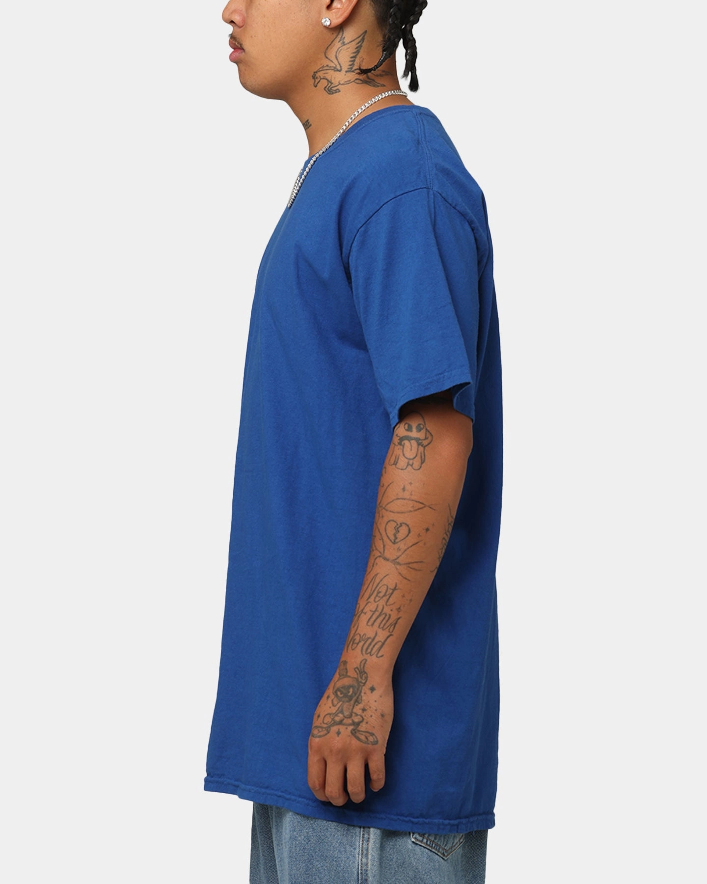Culture Kings Basic T-Shirt Cobalt Blue Curved Hemline Casual Comfort Layer