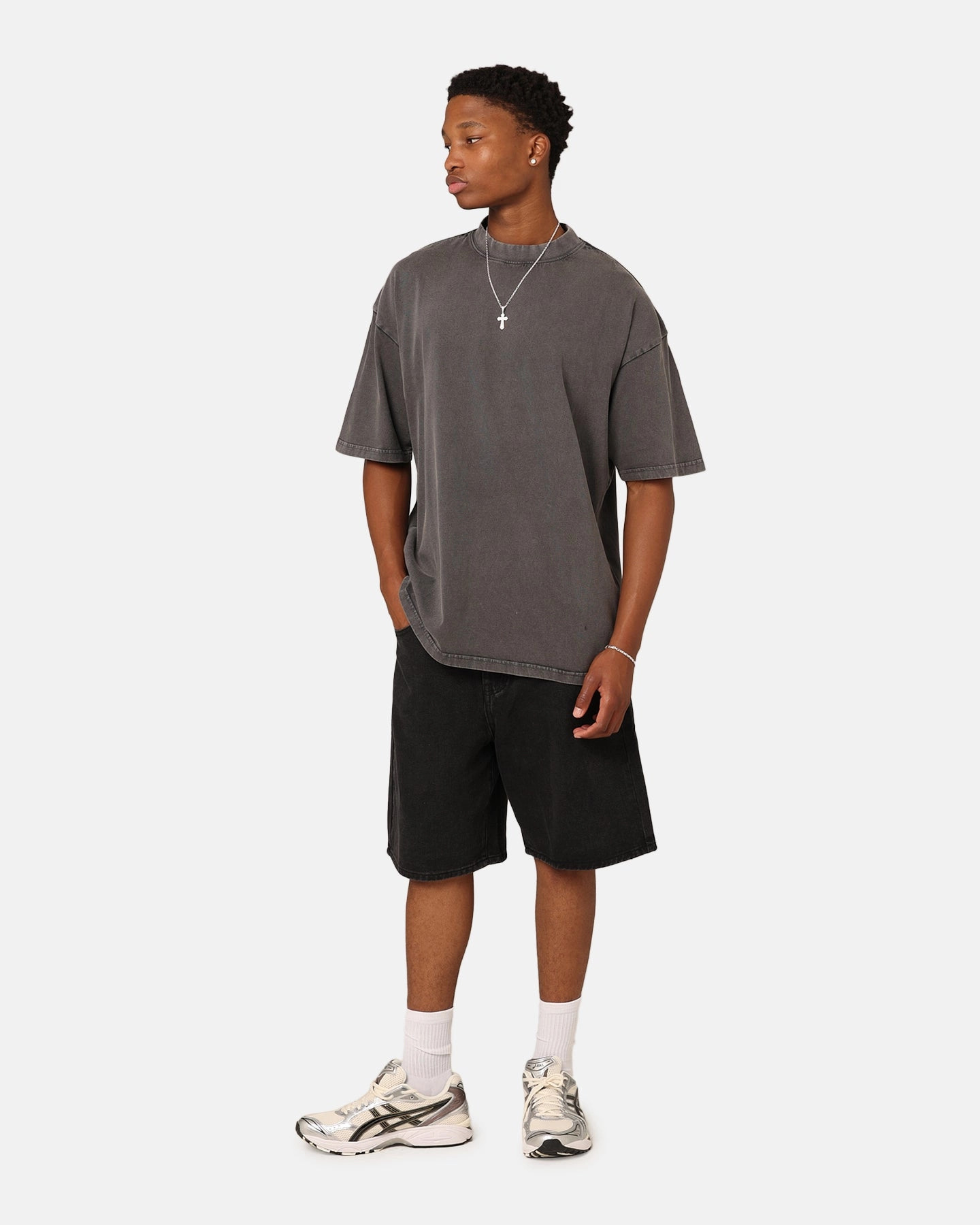 Culture Kings Oversized Blank T-Shirt Washed Charcoal Versatile Layering