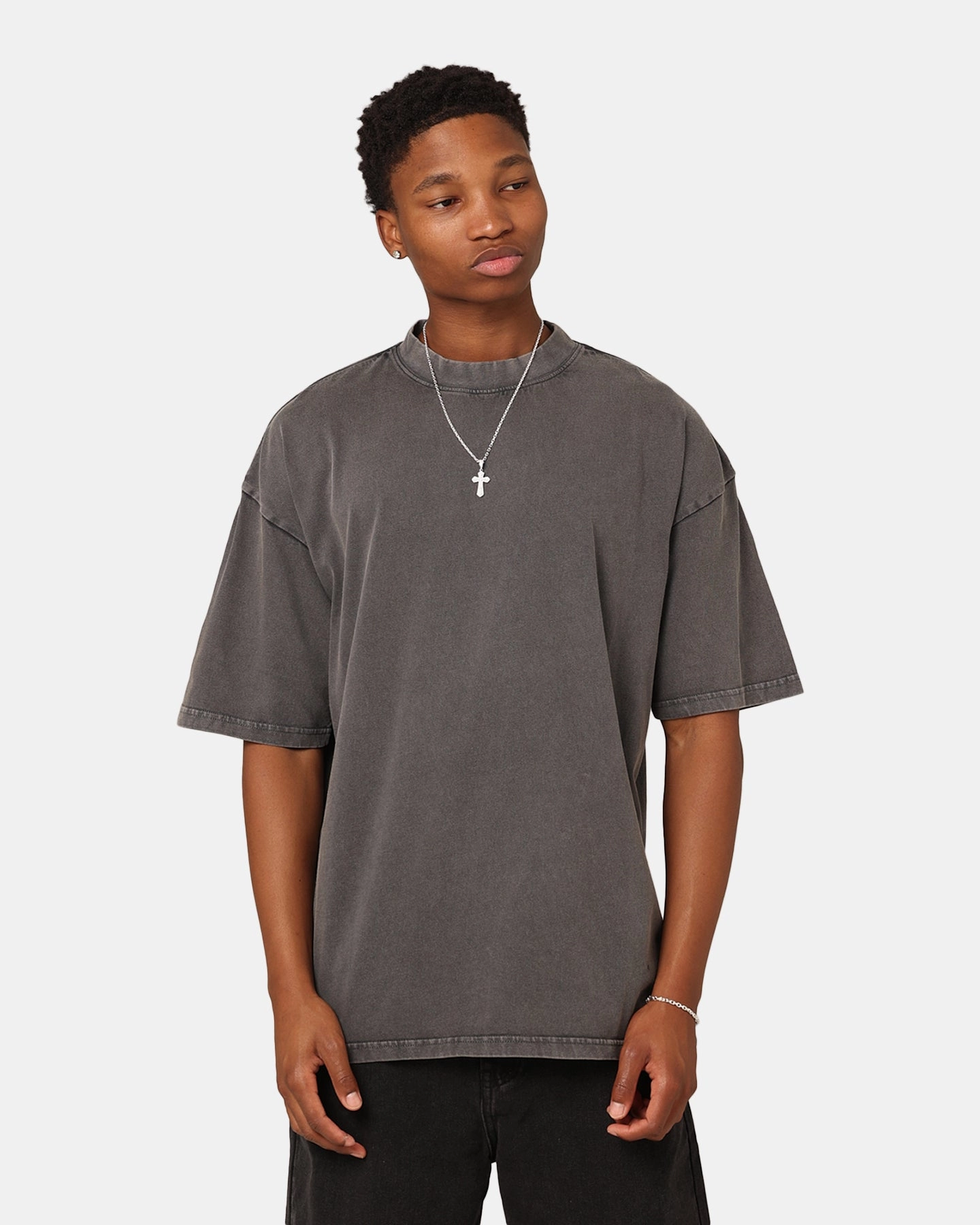 Culture Kings Oversized Blank T-Shirt Washed Charcoal Raw Hem Finish Modern Comfort Style