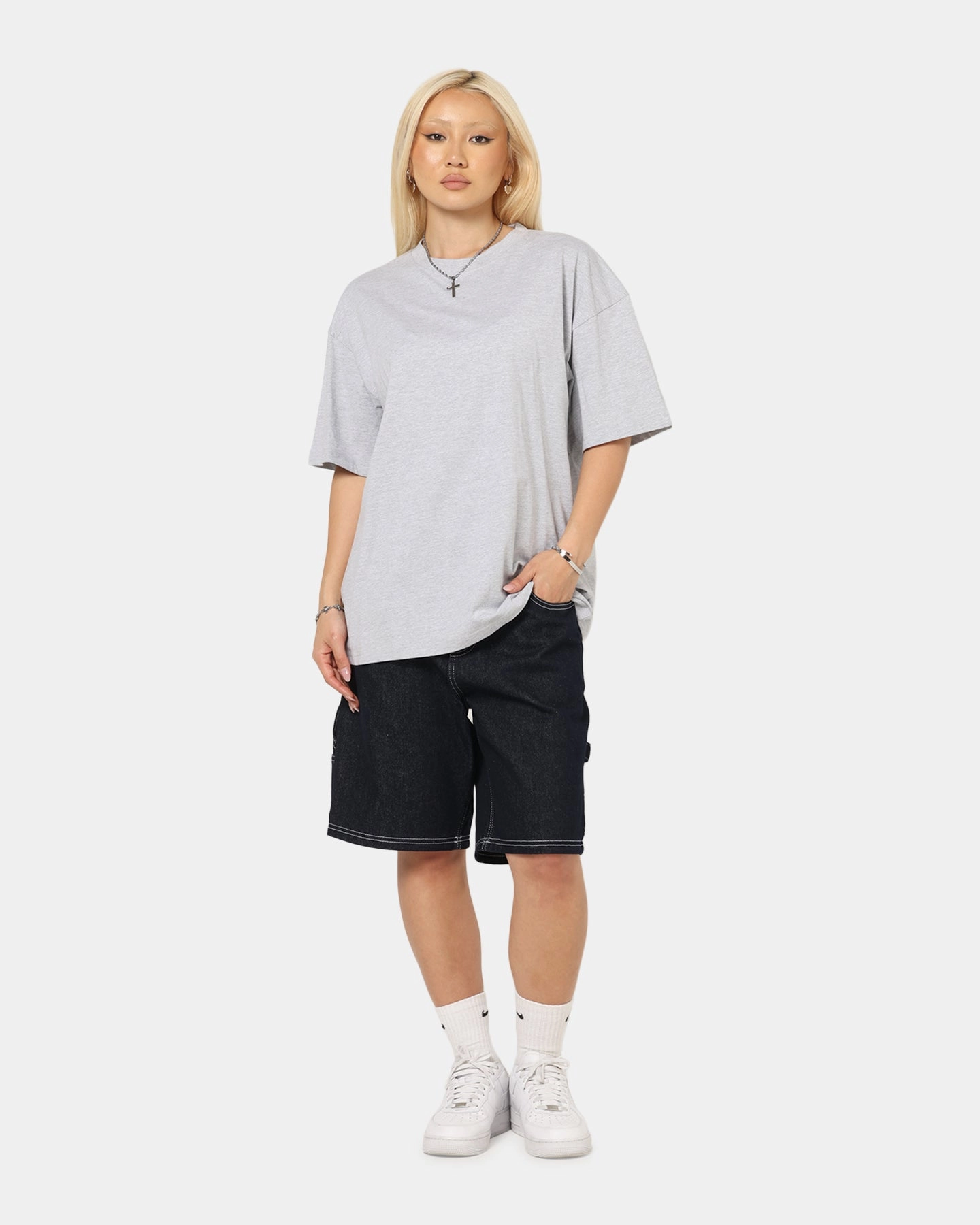 Culture Kings Standard Drop Shoulder T-Shirt Grey Marle Sporty Layer Look