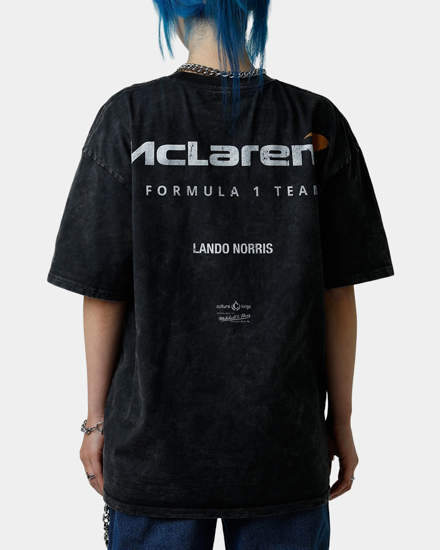 Culture Kings X Mclaren Lando Norris 'Vegas Grand Prix 2024' Helmet T-Shirt Black Acidwash Ribbed Collar Trim Trendy Comfort