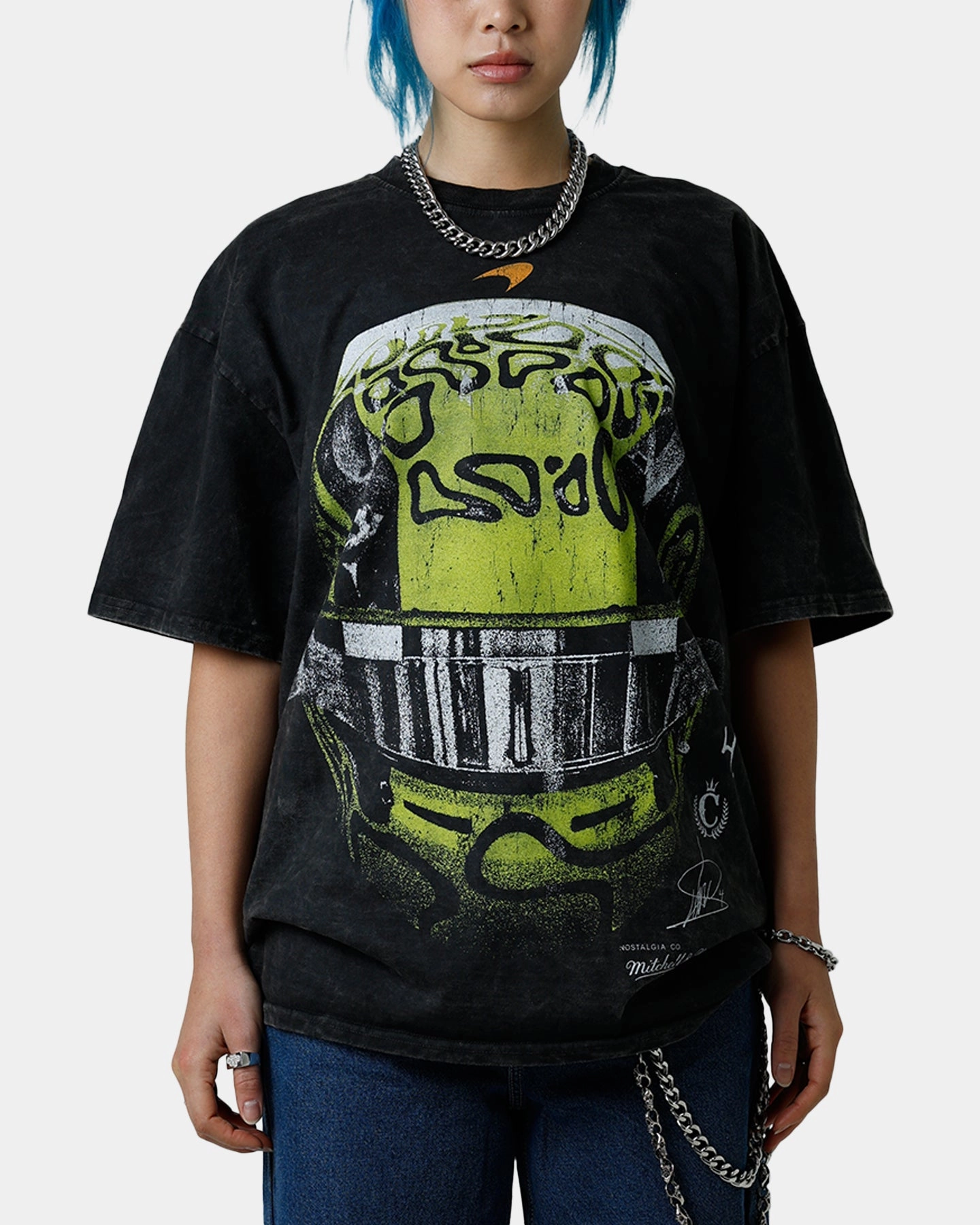 Relaxed Fit Timeless Fashion Culture Kings X Mclaren Lando Norris 'Vegas Grand Prix 2024' Helmet T-Shirt Black Acidwash
