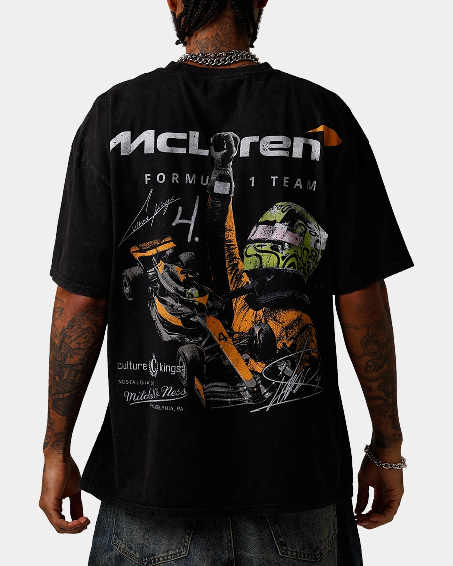 Culture Kings X Mclaren Lando Norris 'Vegas Grand Prix 2024' Signature T-Shirt Black Acidwash Flexible Shoulder Seams Casual Comfort Top