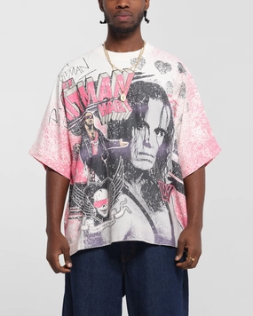 Culture Kings X WWE Bret 'The Hit Man' Hart All Over Print T-Shirt White Easy Fit Wear VintageWashEffect