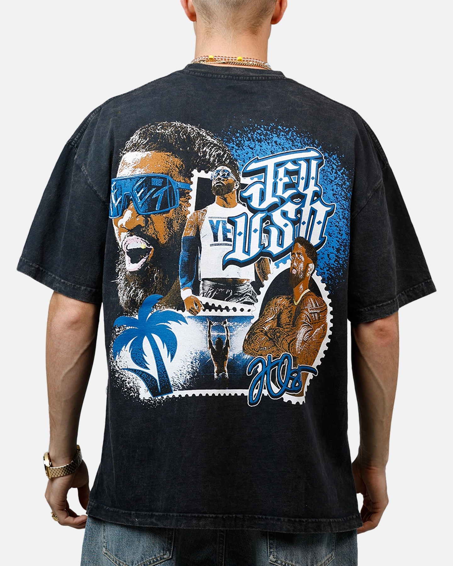 Culture Kings X WWE Jey Uso Wrestlemania XLI Vintage T-Shirt Black Acidwash Abrasion Resistant Fabric EasyCareFinish