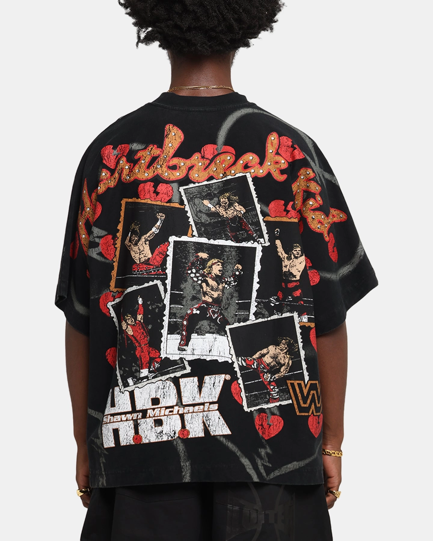 All-Season Comfort semi-formal style Culture Kings X WWE Shawn Michaels All Over Print T-Shirt Black