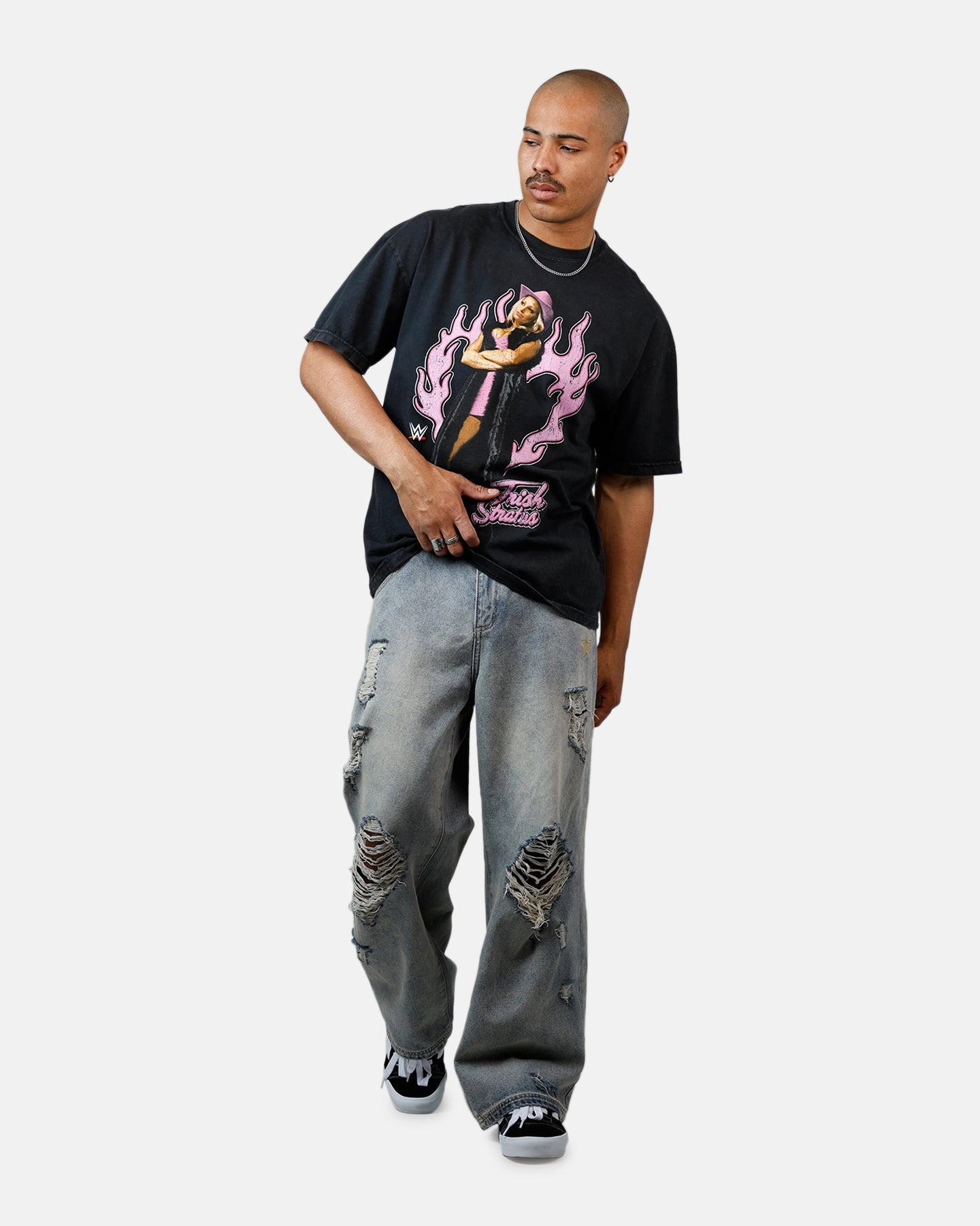 Comfy Casual Wear Anti Pilling Surface Culture Kings X WWE Trish Stratus Wrestlemania XLI Vintage T-Shirt Black Acidwash