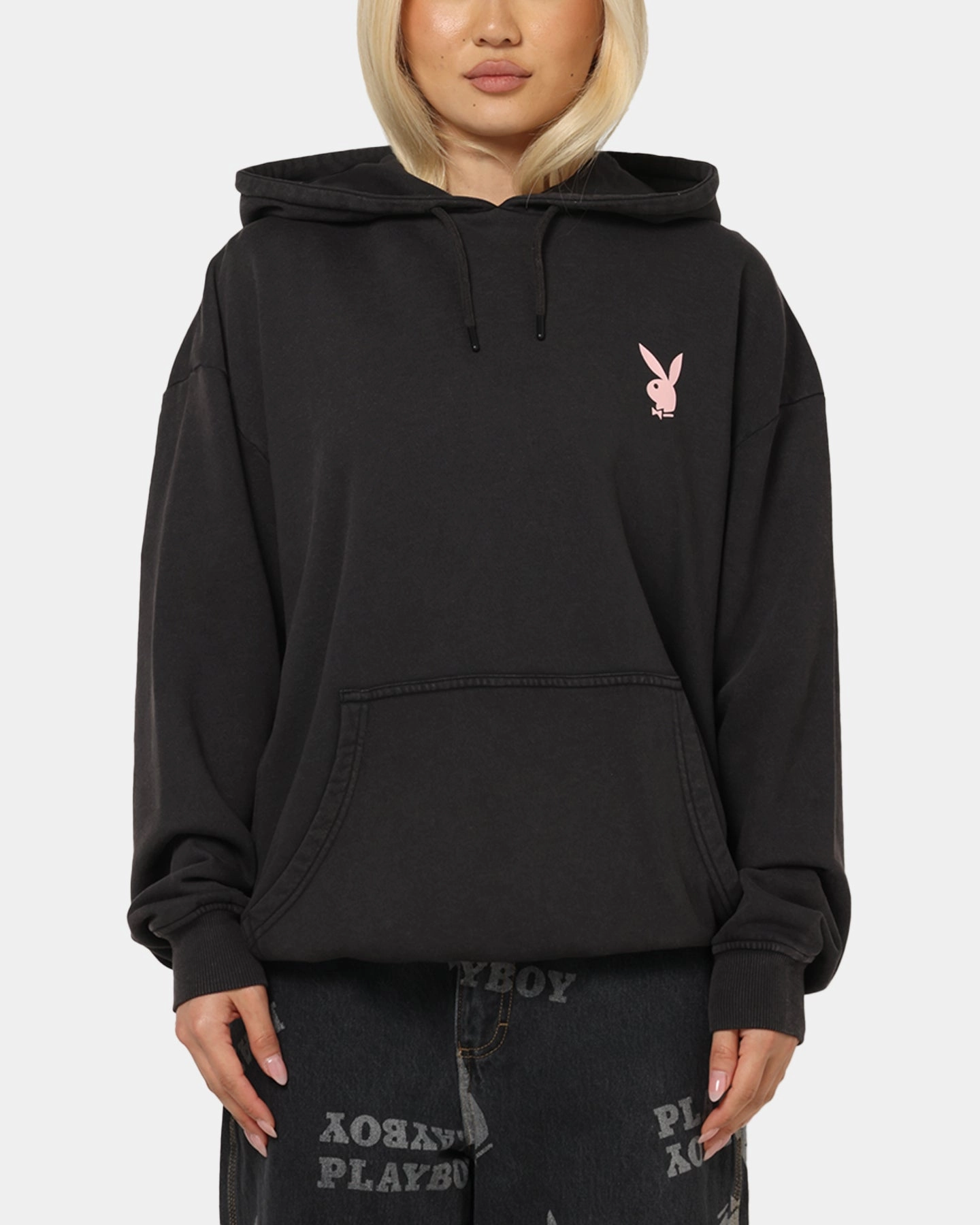 Daily Use Playboy Stack Washed Hoodie Washed Black