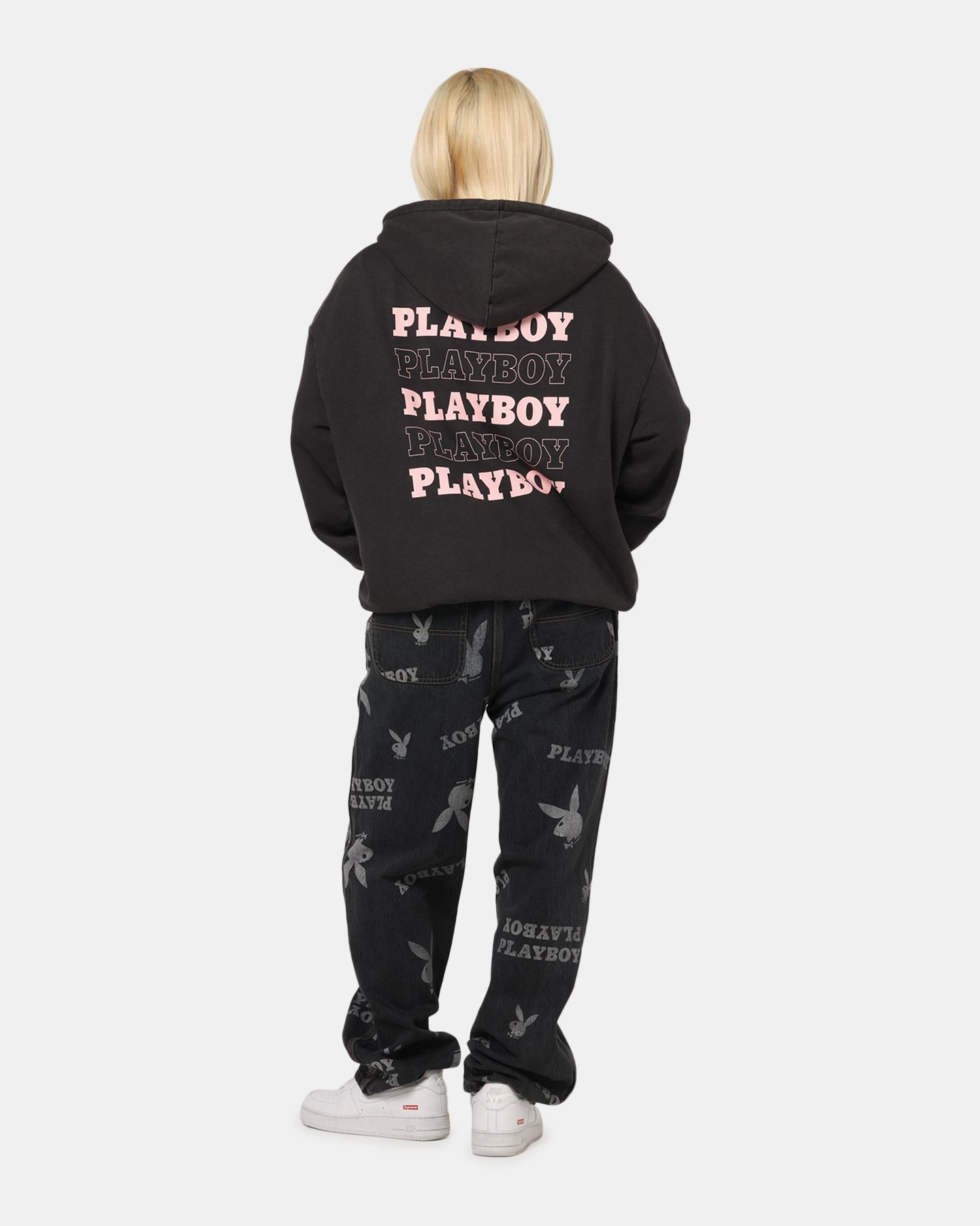 Cosmetics Playboy Stack Washed Hoodie Washed Black