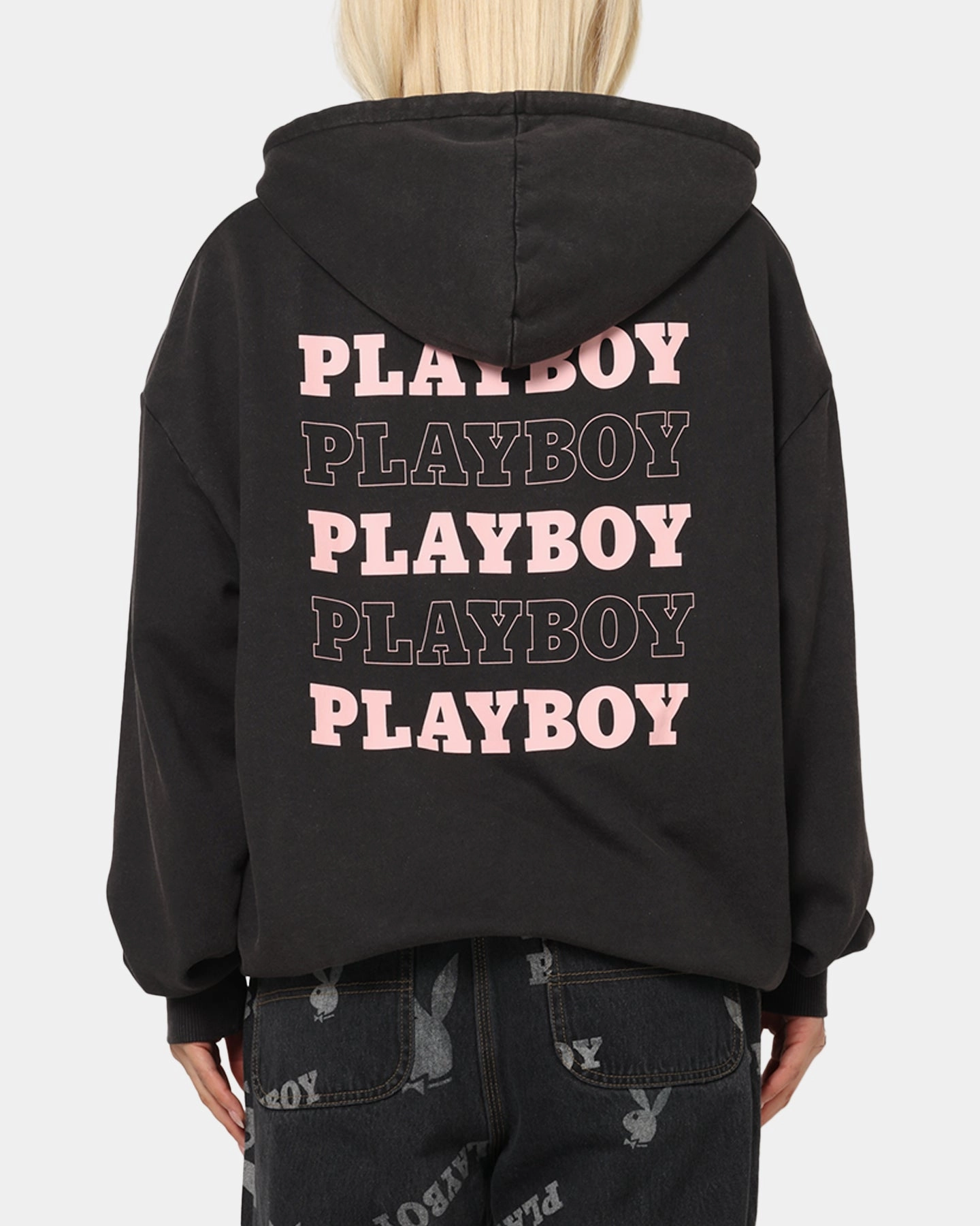 Playboy Stack Washed Hoodie Washed Black Light Insulation Anti Slip Shoulder Pads
