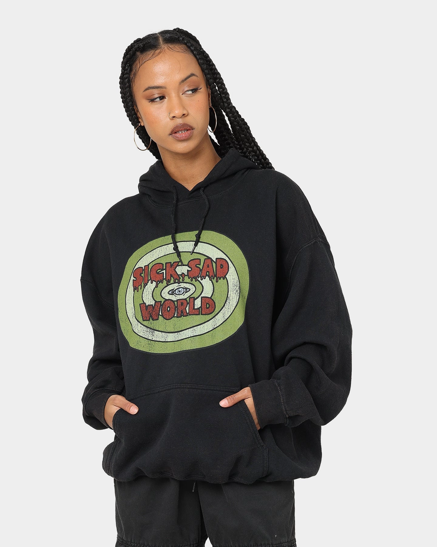 Secure Closures American Thrift X Daria Sick Sad World Vintage Hoodie Black Wash