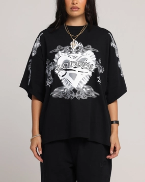 Autumn Wear Active Comfort Style Loiter Hearts T-Shirt Black