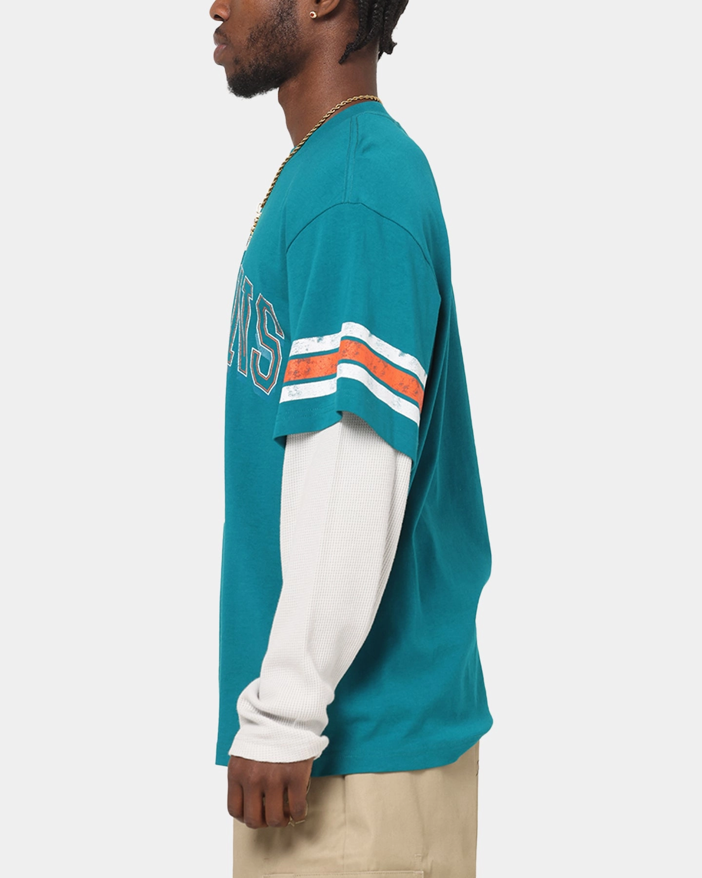 Effortless Daywear Mitchell & Ness Miami Dolphins Waffle Mock Layer Long Sleeve T-Shirt Teal