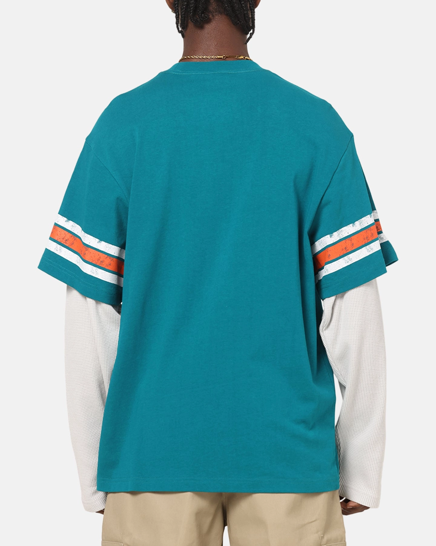 Abstract mystery Timeless casual wear Mitchell & Ness Miami Dolphins Waffle Mock Layer Long Sleeve T-Shirt Teal