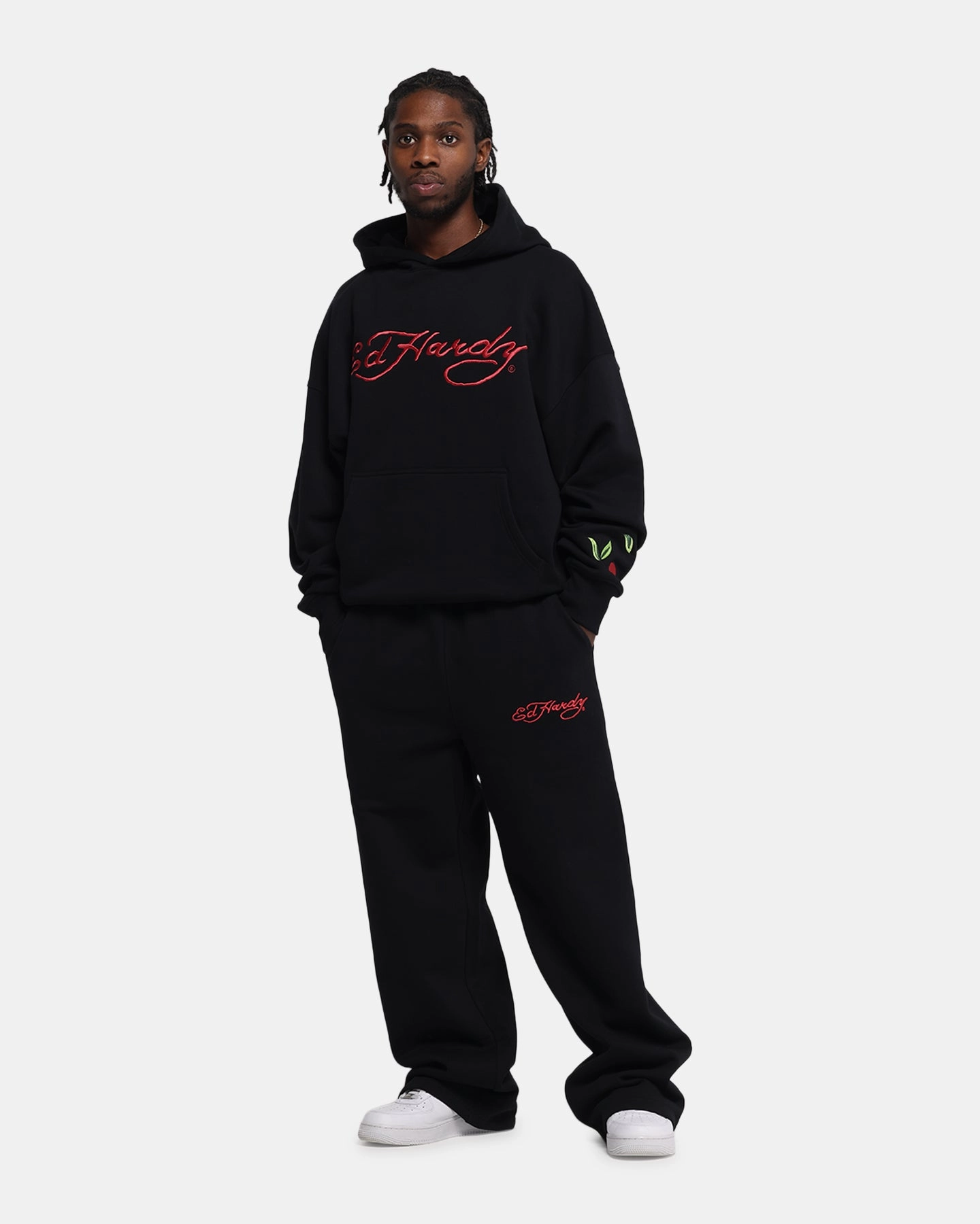 Ed Hardy Cherry Hoodie Black High Neck Cut