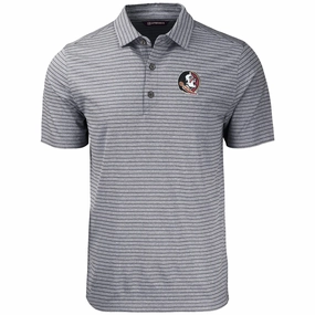 Wardrobe Must-Have Cutter & Buck Men's Seminole Logo Forge Eco Heathered Striped Stretch Polo - Grey
