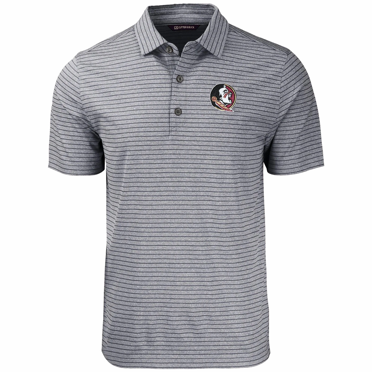 Wardrobe Must-Have Cutter & Buck Men's Seminole Logo Forge Eco Heathered Striped Stretch Polo - Grey