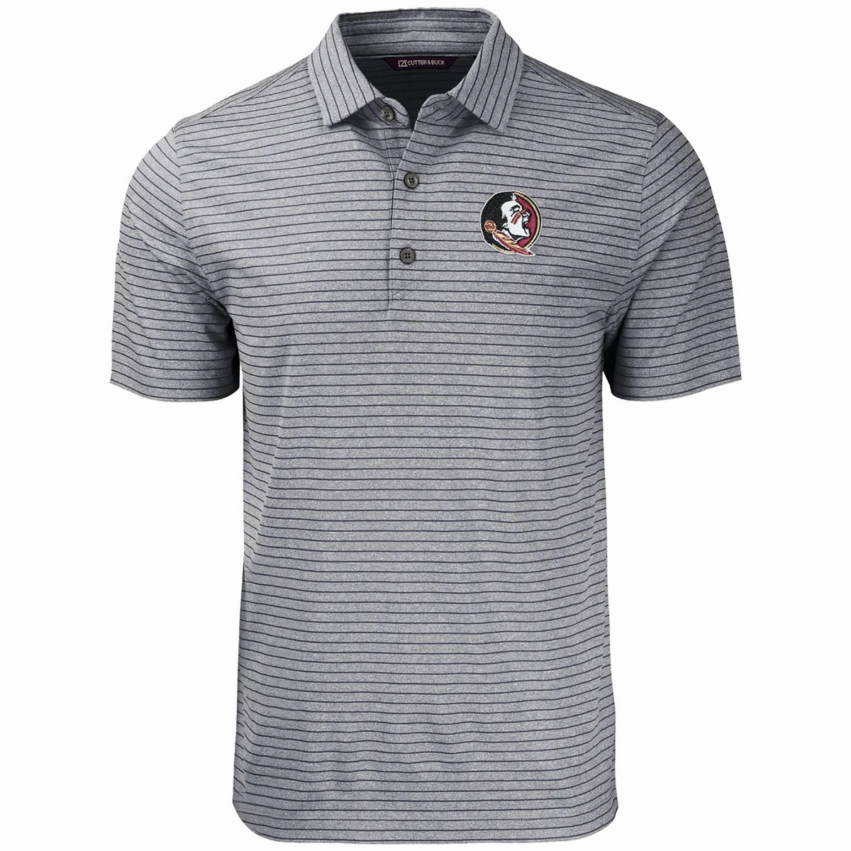 Cutter & Buck Men's Seminole Logo Forge Eco Heathered Striped Stretch Polo - Grey Animal Print